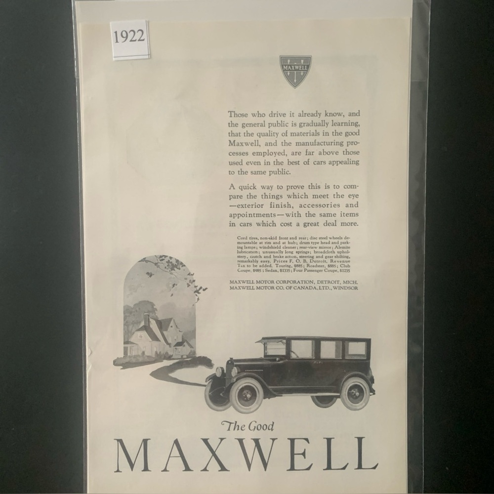 Vintage 1922 The Good Maxwell Those Who Drive It Already Know Ad Advertisement